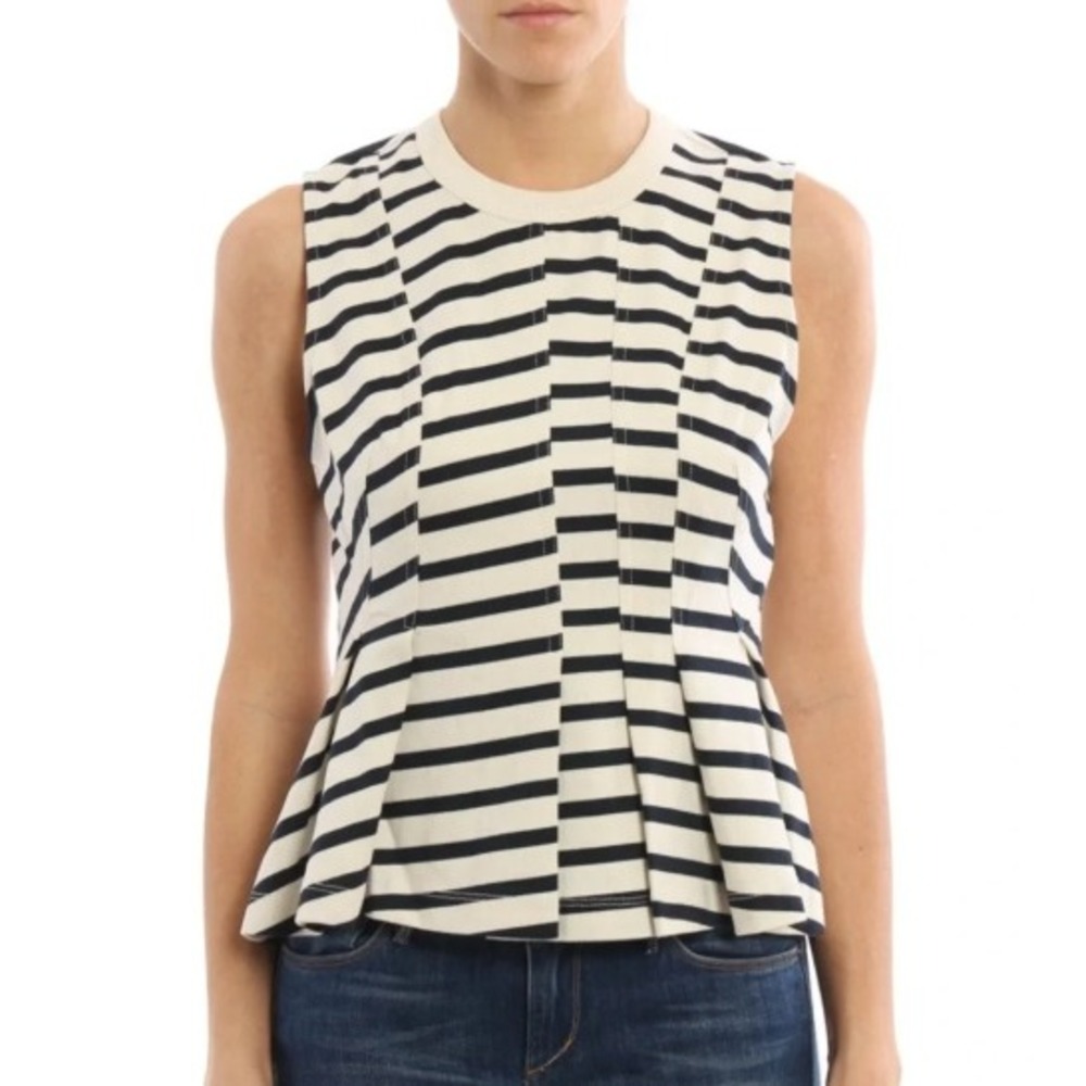 T by Alexander‎ Wang Womens XS Striped Sleeveless Peplum Top Ivory 100% Cotton